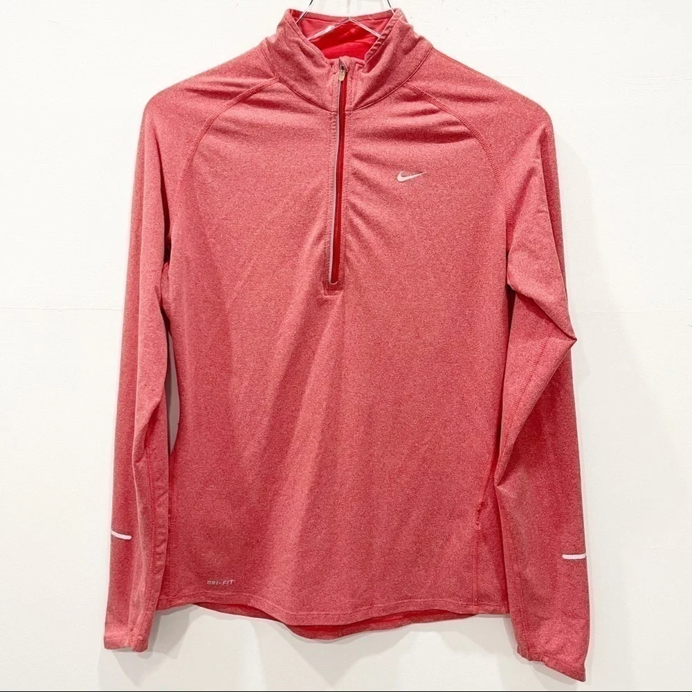 Nike Dri-Fit Long Sleeve Orange Half-Zip Mock Neck Pullover Medium